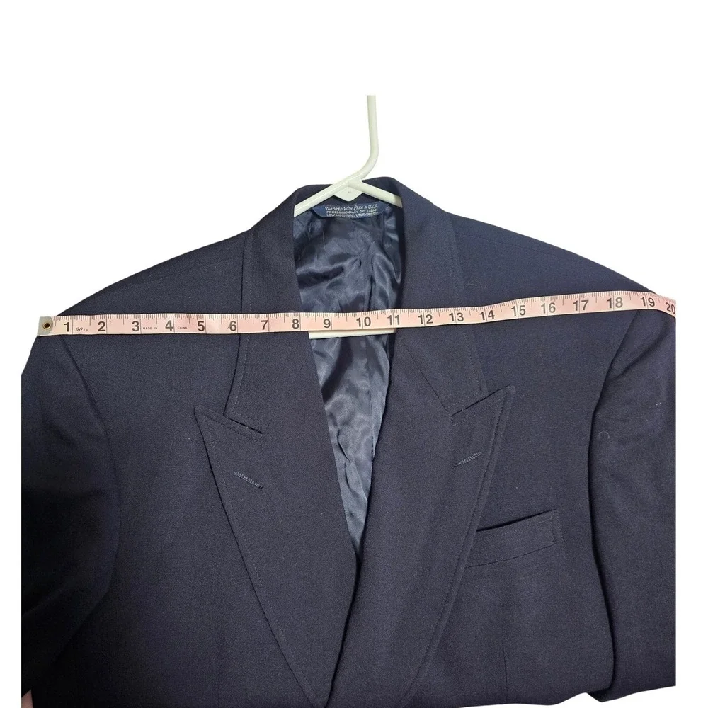 Vintage 90s Lands End 40L Navy Wool Double Breasted Blazer‎ Gold Crest Buttons